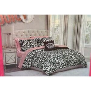 juicy couture black leopard  8 piece comforter bed in a bag
